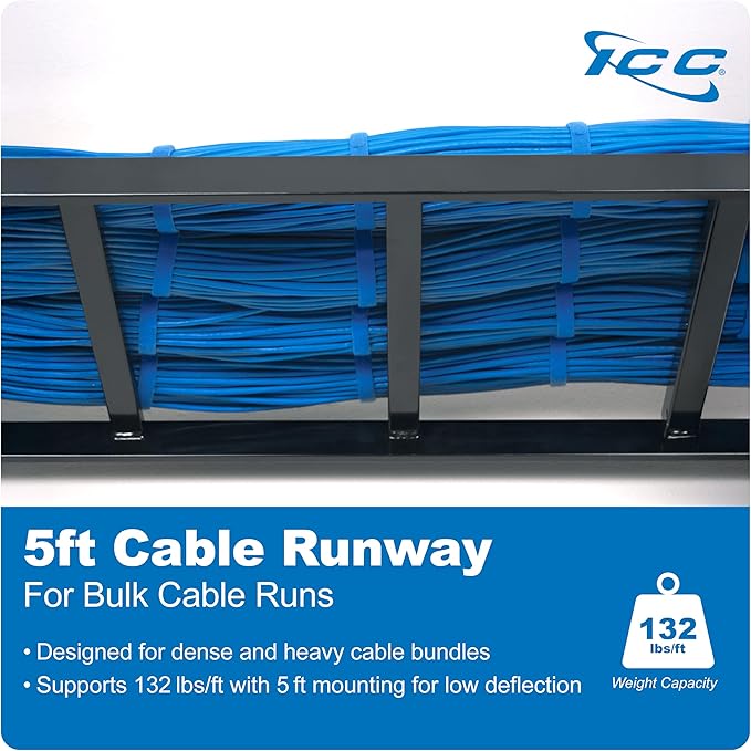 ICC Cable Runway Rack 5' Straight Section, 16-Gauge Steel, Made in USA, 2-Pack