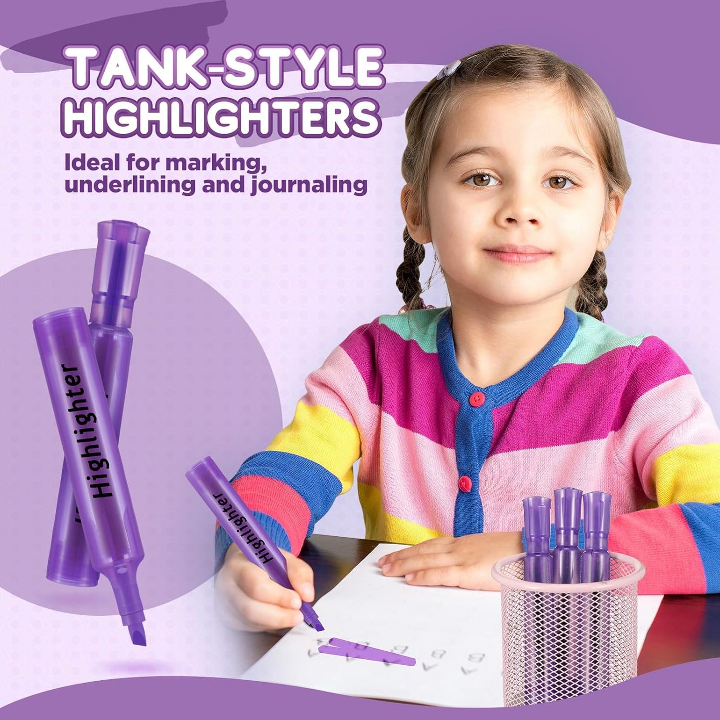 Qilery 30 Pack Highlighters Bulk, Tank Style Chisel Tip Highlighters Markers Quick Drying for Kids and Adult Coloring, Classroom Home Office School Supplies (Purple)