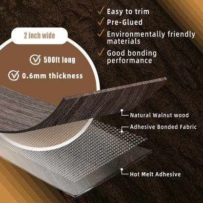 GSCIT Club Walnut Edge Banding, 2 inch x 500ft roll of Veneer Edge Banding Pre-glued Flexible, Wood Tape Banding for Cabinet Repair Furniture