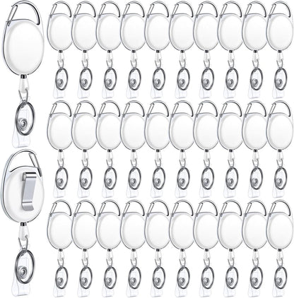 Honoson 30 Pcs Heavy Duty Retractable Badge Reels Batch ID Badge Holder Retractable Clip Bulk Key Holder with Ring for Office Worker Employee, Doctor Nurse Gifts (White)