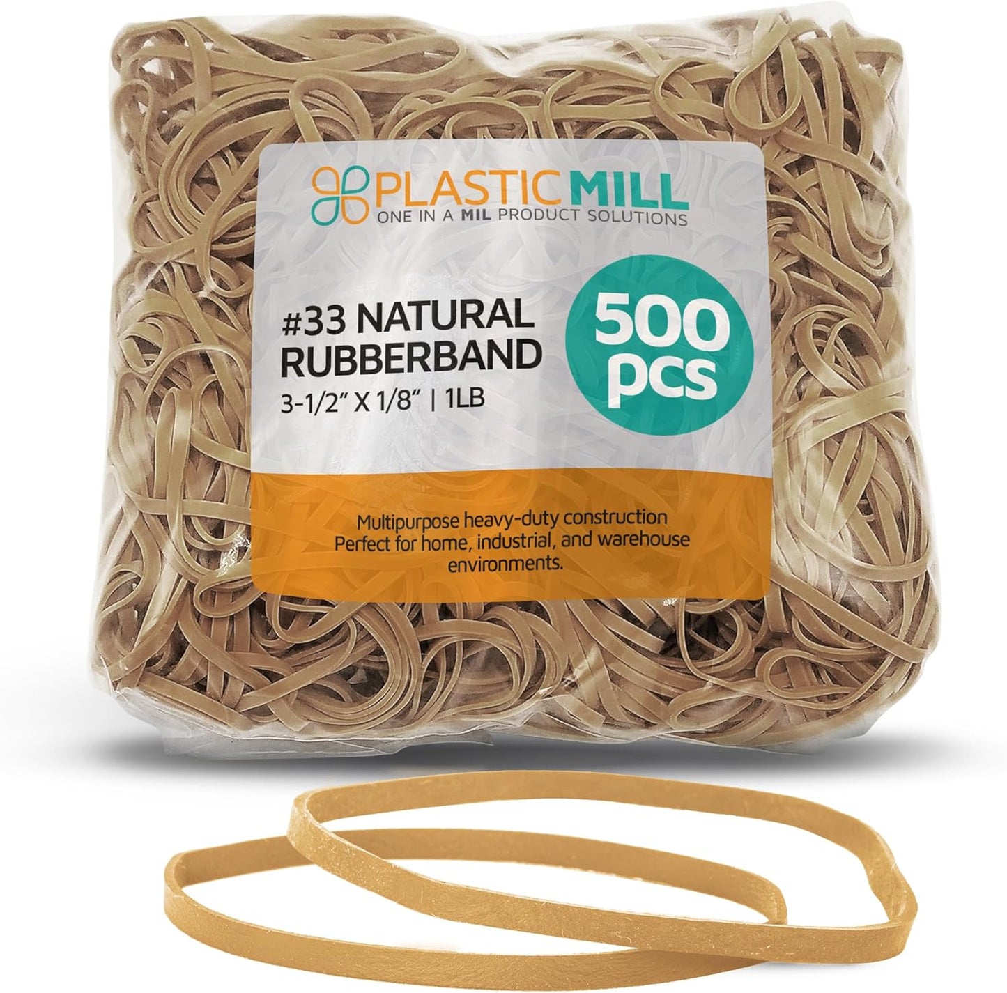 PlasticMill Rubber Bands - #33 Size - Natural Rubberbands - 1LB/500 Count.