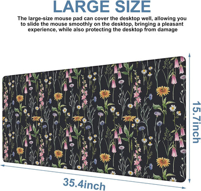 Large Mouse Pad Field Flowers Gaming Desk Pad Computer Keyboard Non-Slip Waterproof Mouse Mat with Rubber Base and Stitched Edges Entertainment Office Writing Desk Mat 35.4 x 15.7 Inches