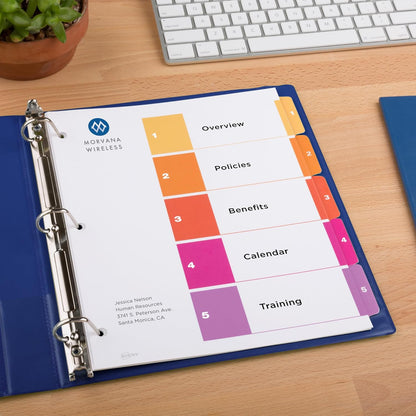 Avery 5 Tab Dividers for 3 Ring Binders, Customizable Table of Contents, Multicolor Tabs, 6 Sets (11187)