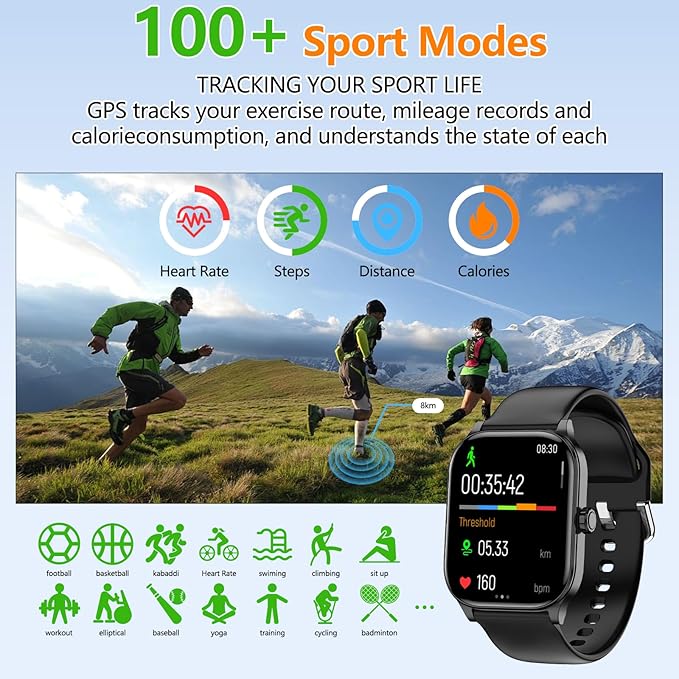 Smart Watch for Women Men with Text and Call, 2025 New AI Smartwatches with Heart Rate/SpO2/Sleep/Stress Monitor, 100+ Sports Modes, GPS Fitness Watches Compatible with iOS/Android (Map, Black)