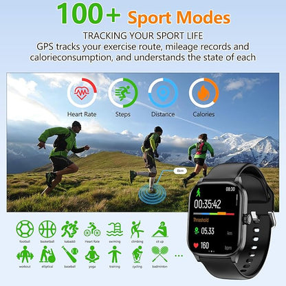 Smart Watch for Women Men with Text and Call, 2025 New AI Smartwatches with Heart Rate/SpO2/Sleep/Stress Monitor, 100+ Sports Modes, GPS Fitness Watches Compatible with iOS/Android (GPS, Black)