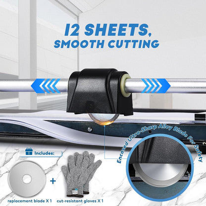 CGOLDENWALL A4 Rotary Paper Trimmer, 12 Sheets, w/Extra Blade & Gloves, for Cardstock Photo, Heavy Duty Paper Cutter for Offices Schools Crafts (14.9 Inch Cut Length)