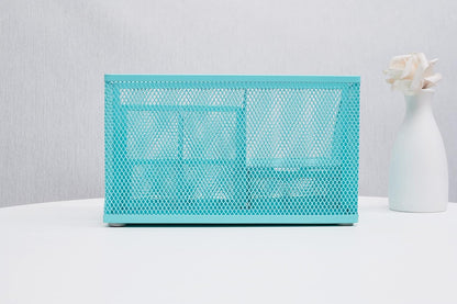 Annova Mesh Desk Organizer Office with 7 Compartments + Drawer/Desk Tidy Candy/Pen Holder/Multifunctional Organizer (Turquoise)