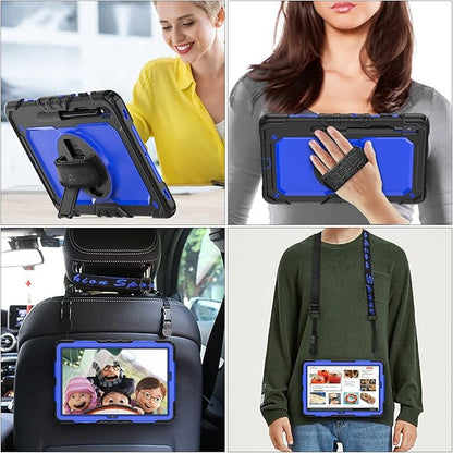 SEYMAC stock Case for Samsung Galaxy Tab S7 FE / S8 Plus 5G Case 12.4'' with Screen Protector Pencil Holder [360 Rotating Hand Strap] &Stand, Drop-Proof, Blue/Black