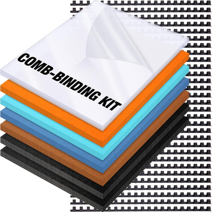 160 Pack Binding Covers and Combs kit 8.5x11 Inches Include 60 Pcs 12 mil Leather Texture Binding Cover 60 Pcs 8 mil Clear PET Presentation Covers 40 Pcs Binding Combs Letter Size(Elegant Color)
