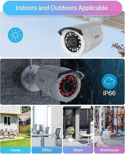 ZOSI 1080P H.265+ Home Security Camera System with AI Human Vehicle Detection, 5MP 3K Lite 8 Channel CCTV DVR Recorder with 2TB Hard Drive and 8 x 1080p Surveillance Bullet Camera Outdoor Indoor