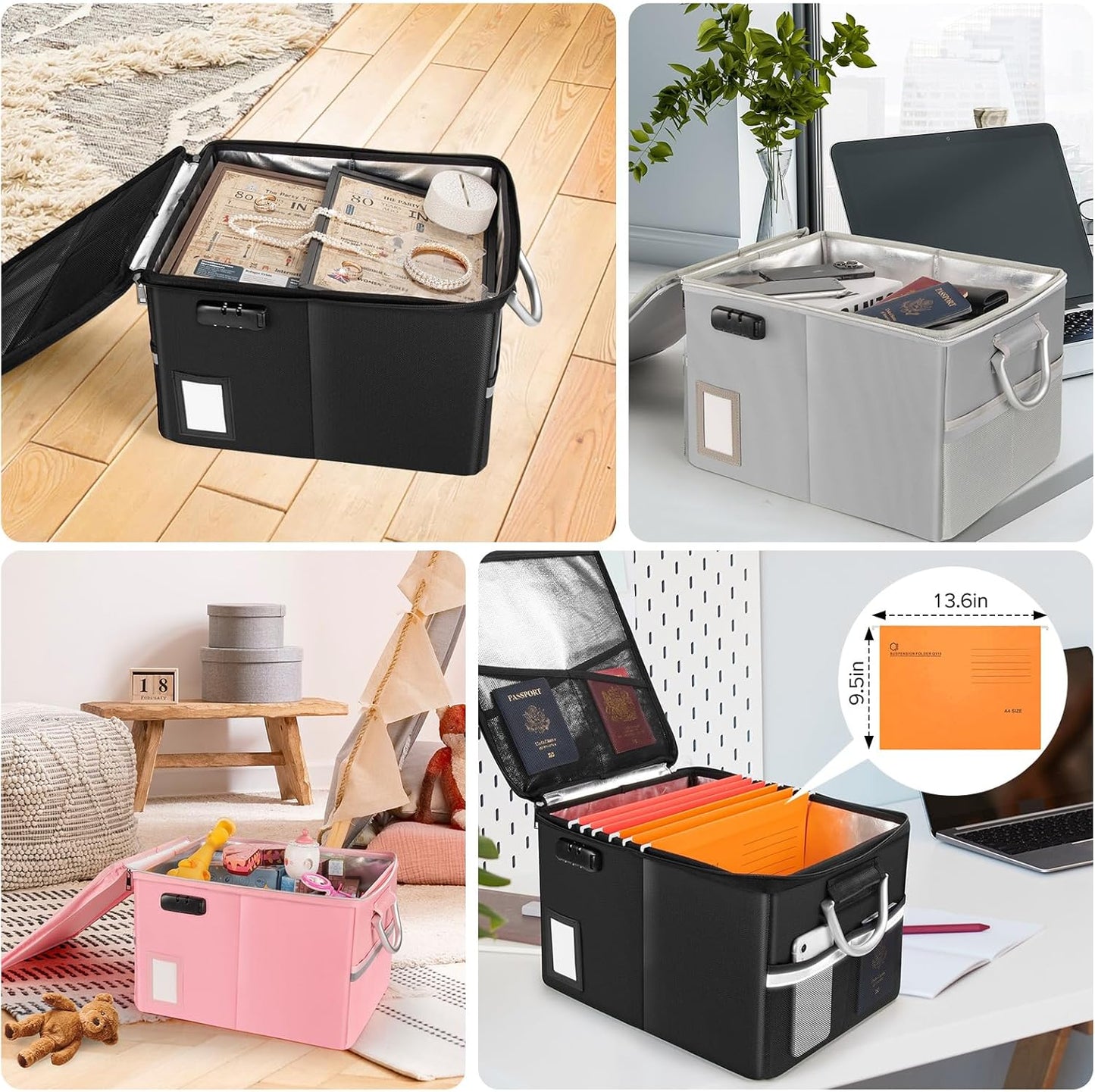 TOMKID 5200°F Fireproof Document Box, Fire Important Document Organizer with Lock, Upgraded Heat Insulated Filing Storage Cabinet Office Organization (5200°F Fireproof Box, Silver)