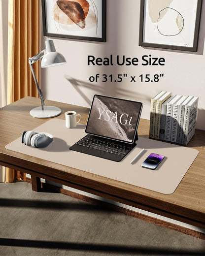 YSAGi Leather Desk Pad Protector, Large Mouse Pad, Non-Slip PU Leather Desk Blotter, Waterproof Writing Pad for Office and Home (31.5" x 15.8", Eggshell)