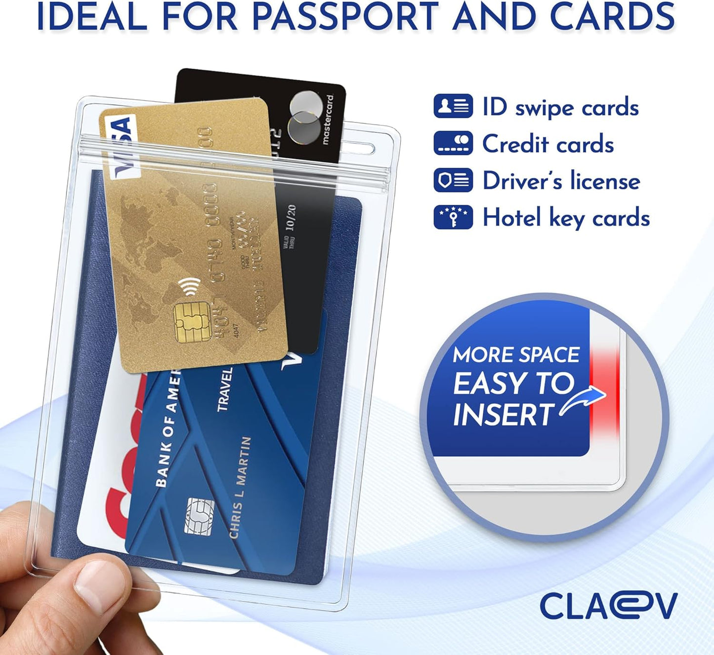 Claev Fast Seal Vertical 4x6 Passport & Card Holders (4x6 Extra Large (XXL), 50 Pack), Clear Waterproof ID Plastic Name Card Badge Holders for Travel, Conferences, Conventions