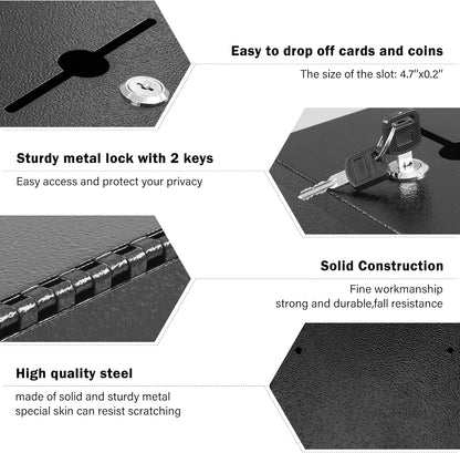 xydled Suggestion Box with Key Lock Acrylic Sign Holder, Metal Donation Ballot Drop Box with Slot Tip Jar for Office, Fundraising, Church, School,8.9''x7.1''x6.3'', Black