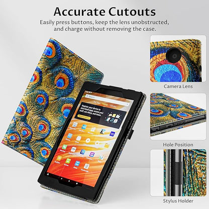 VORI Case for All-New Amazon Kindle Fire HD 10 Tablet (13th/11th Generation 2023/2021 Release) and Fire HD 10 Plus 10.1" - Slim Folding Stand Folio Cover with Auto Wake/Sleep & Hand Strap, Peacock