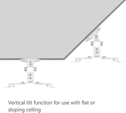 WALI Projector Ceiling Mount, Universal Low Profile Projector Mount with Retractable Arms and Multiple Adjustment Function (PM-002-W), White