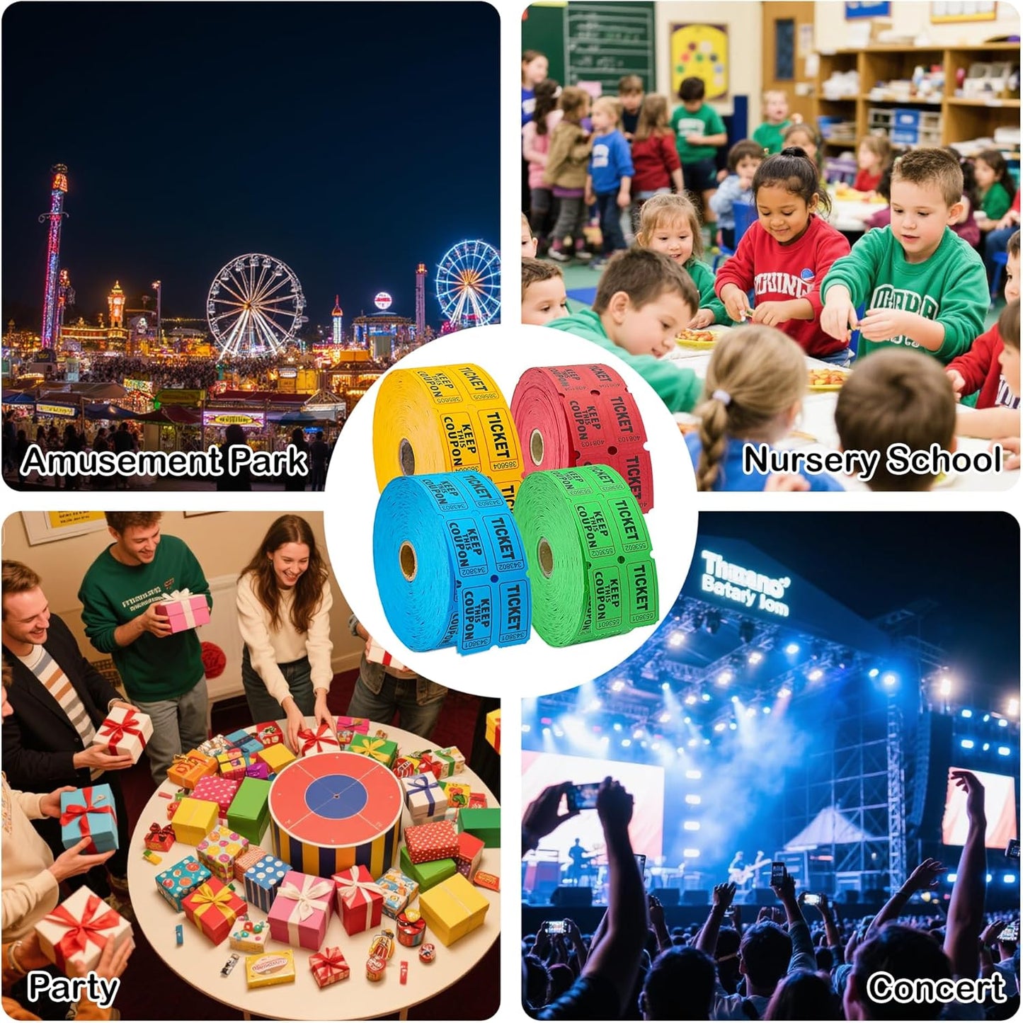 4800 Double Raffle Tickets, 1200 Tickets Per Roll, Assorted 50/50 Raffle Tickets Roll for Events, Entry, Carnivals, and Door Prizes (Blue/Red/Green/Yellow)