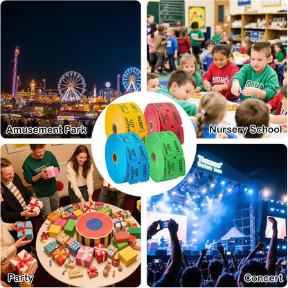 4800 Double Raffle Tickets, 1200 Tickets Per Roll, Assorted 50/50 Raffle Tickets Roll for Events, Entry, Carnivals, and Door Prizes (Blue/Red/Green/Yellow)