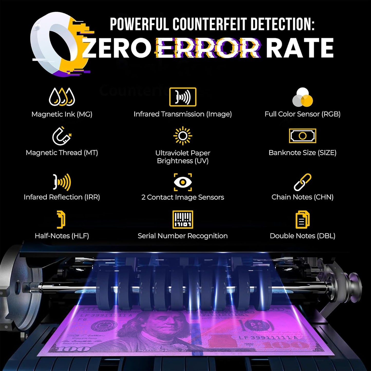 KOLIBRI Domino Money Counter Machine Mixed Denomination | Mixed Value Cash Counter Machine | 2 CIS UV/MG IR/MT SN/DV IRT Fake Detections Money Counting Machine | 3-Year Warranty (US Tech Support)