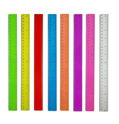 Transparent Plastic Rulers for Students, 12 Inch with Centimeters and Millimeters Scale, Assorted Colors, 8 Pack