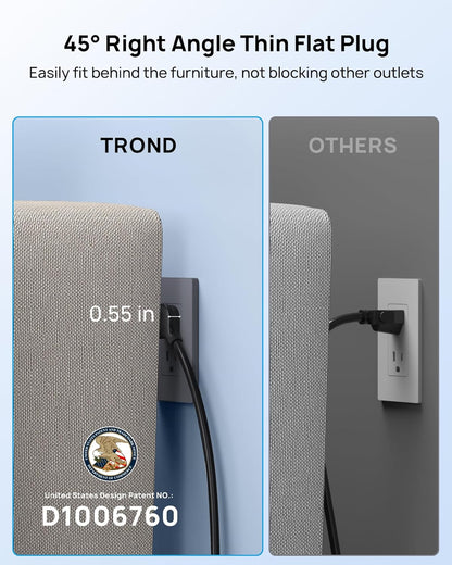 TROND Surge Protector Power Strip, 5ft Heavy Duty Extension Cord with 32W USB C & QC 3.0 Charger, 4000 Joules, ETL Listed, 13 Wide Spaced Outlets, Flat Plug, Wall Mount for Home Office Supplies, Black