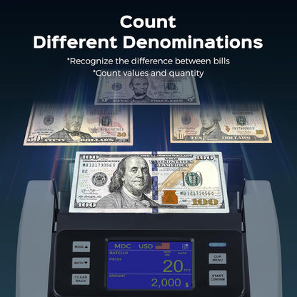 Bonvoisin Money Counter Machine Mixed Denomination, Cash Counter Machine with Counterfeit Detection, Bill Counter with Batch, ADD and Count Mode