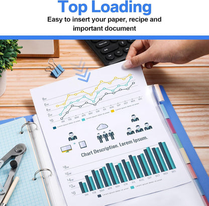 ReliThick 12 Set of 96 Pack Clear Sheet Protectors 8.5 x 11 Inch Page Protector for 3 Ring Binder with 8 Tabs Plastic Dividers for 3 Ring Binder, Insertable Index Page Divider Multicolor Tabs