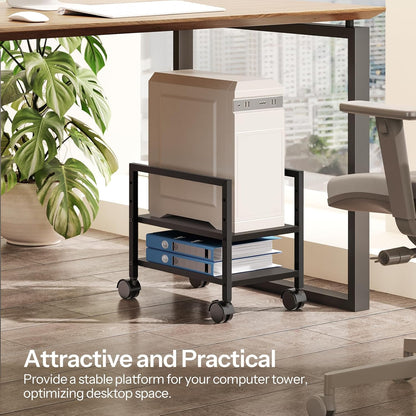 HOOBRO PC Stand, 2-Tier PC Tower Stand Fits Most Computer Towers, CPU Holder for Floor, Height Adjustable, CPU Stand with Wheels Under Desk, for Home Office, Black BB11CJ01