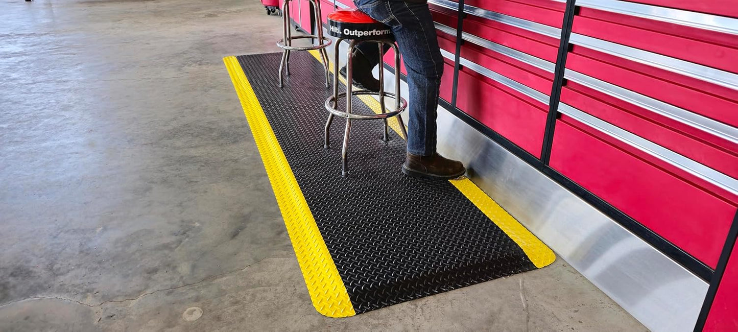 Rhino Mats, American Classic Diamond Anti-Fatigue Mats, Industrial Ergonomic Comfort Standing Mat for Work, Home, Garage, Office, Kitchen or Anywhere (Black/Yellow 9/16" Thick, 4 FT. x 8 FT.)