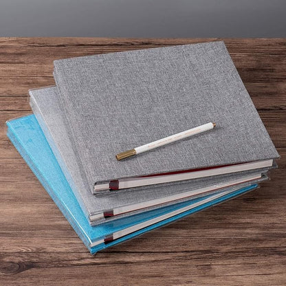Large Photo Album Self Adhesive 4x6 8x10 10x12 13"x12.8" Magnetic Scrapbook 12.6"x11" Inch 40 Pages Linen Cover DIY Photo Album with A Metallic Pen and Plastic Board(Gray)