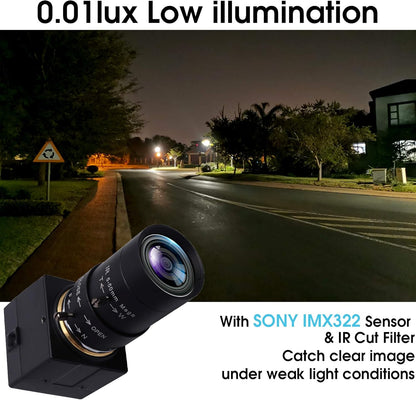 SVPRO 5-50mm Zoom Lens USB Camera 1080P with Sony IMX323 Sensor, H.264 HD Camera with 0.01lux Ultra Low Light USB Webcam for Weak Light Conditions,PC Cam for Windows Linux Mac Android