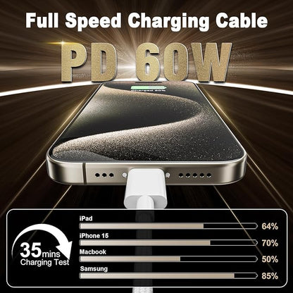 Quntis USB C Cable, USBC to USBC Fast Charging Cable Nylon Braided (6ft 60W, 1-Pack) for iPhone 16/15 Pro/Plus/Pro Max, iPad mini 6/7/Pro/Air, MacBook Air/Pro, Samsung Galaxy S24 and More (White)