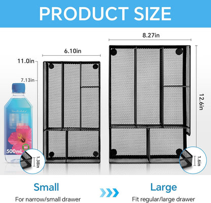 Desk Drawer Organizer, Office Drawer Divider Organizer Tray with 6 Compartments, Metal Mesh Desktop Organization and Accessories for Stationery Makeup Kitchen Toolroom School ＆Office, 12.6x8.27x1.6 in