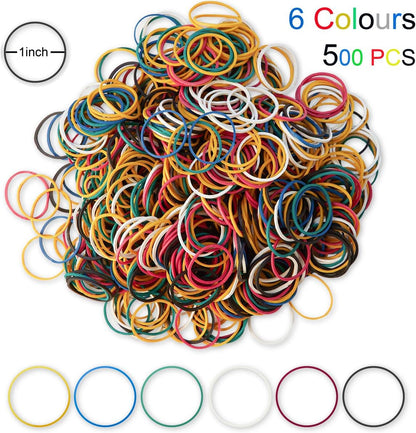 AMUU rubber bands 800 Pcs 2.5cm 1" Small Rubber Bands 6 colors Assorted Mixed Rainbow Colorful Rubber Bands for Office School Home Strong Elastic Band Loop Office Supplies