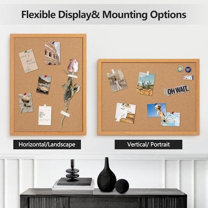 Board2by Cork Board Bulletin Board 24 x 36, Wood Framed Corkboards for Wall Decor, Hanging Office Message Board, Large Wall Mounted Notice Pin Board with 15 Push Pins for School, Home & Office