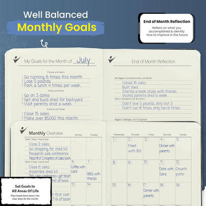 Undated Planner – 90 Day Guided Journal & Productivity Organizer, A5 Daily & Weekly Planner 2025 2026 with Goal Setting, Habit Tracker, To Do List, Academic & Work Calendar, Leather Hardcover - Navy