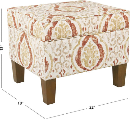 Square Ottoman - Burnt Orange and Cream Medallion
