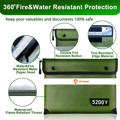 Upgraded 5200°F Fireproof Document Bag - Heat Insulated, Fireproof Safe Pouch with Zipper, 8 Layers of Functional Materials, Fireproof Money Bag for Cash/Documents/Valuables, Water Resistant Fire Bag