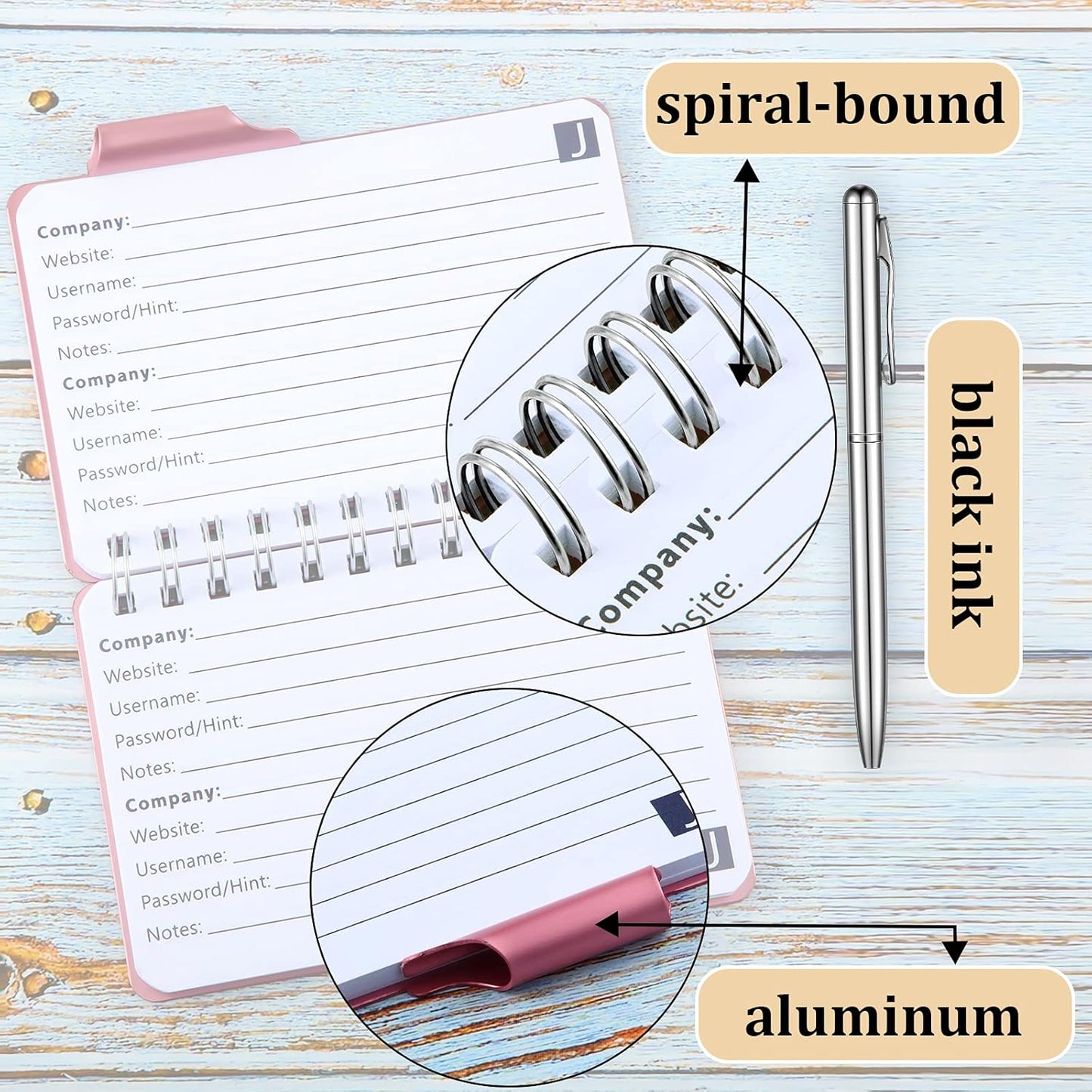 Zonon 2 Pcs Mini Password Book with Alphabetical Tabs Metal Password Keeper Book Portable Organizer Elegant Mandala Pattern Notebook with Pen, Spiral Bound for Information(Beige, Pink)
