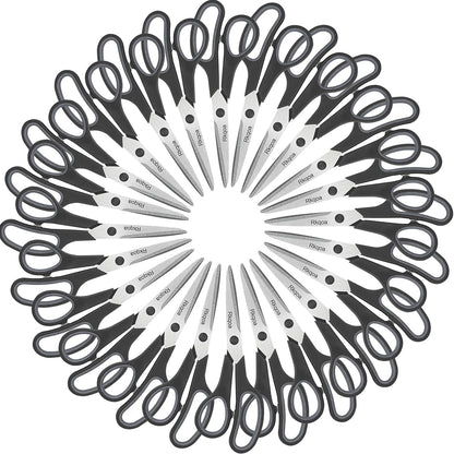 24 Black Scissors Bulk, Rkqoa 8" All Purpose Scissors Pack - Thick Sharp Shears for Office School Sewing Craft Supplies, Classroom Must have, Teacher/Class Scissor, Right/Left Handles
