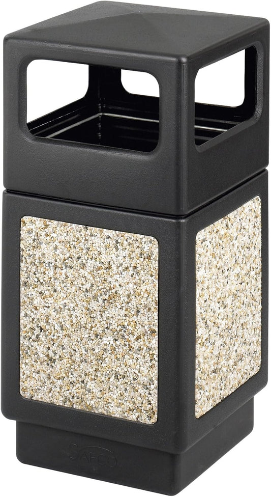 Safco Canmeleon Trash Can, 38 Gallons, Indoor and Outdoor Use, Durable & Weather-Resistant Commercial Garbage Can with Stone Panels, Black