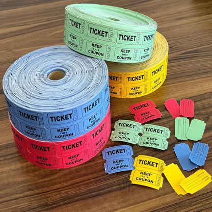 Yuanhe Raffle Tickets Double Roll - 8000 Total 50/50 Raffle Tickets for Events, Entry, Class Reward, Fundraiser, Carnivals, Door Prizes, Color Red Yellow Blue and Green