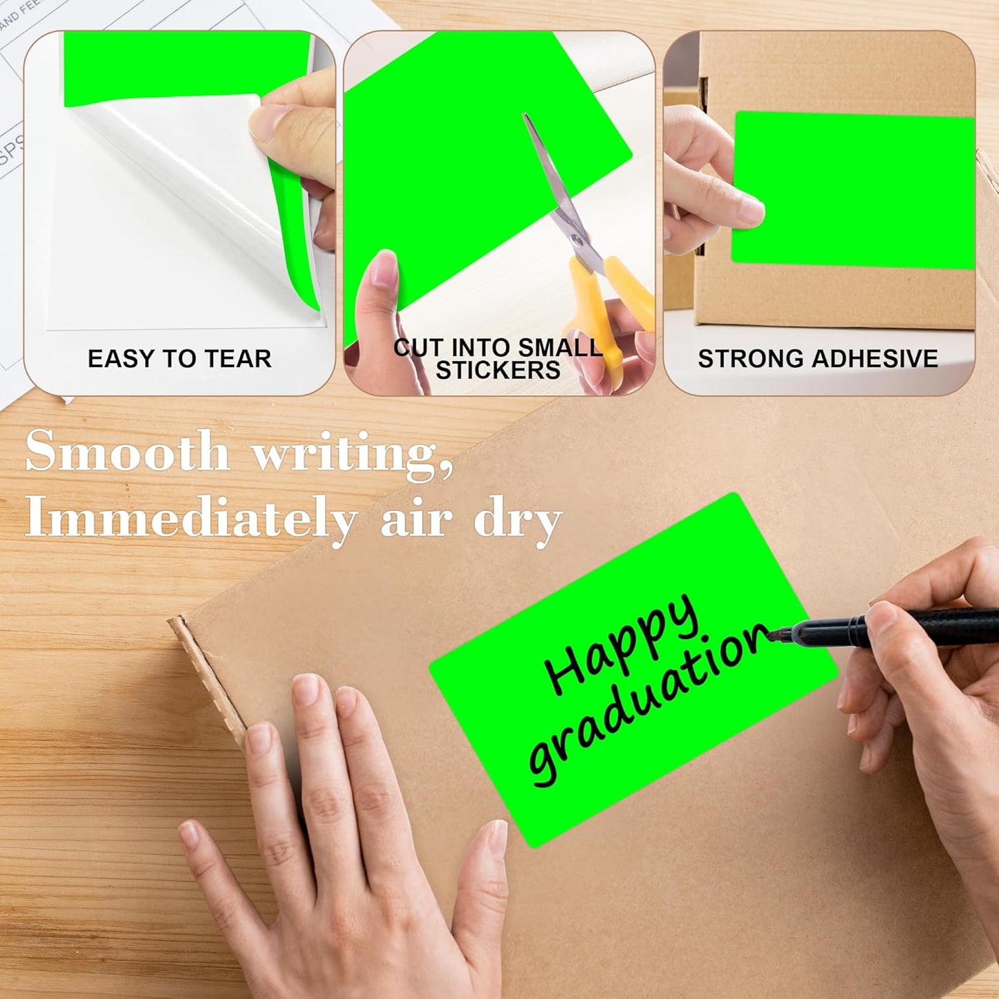 PARLAIM 3x5 inch Rectangle Color Code Stickers, 1000PCS 4 Rolls Square Adhesive Inventory Label, Fluorescent Green