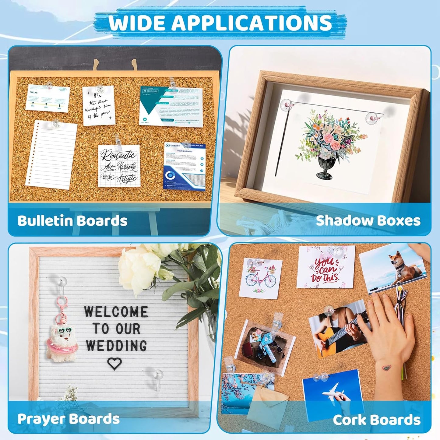 240Pcs Clear Thumb Tacks,5 Style Thumbtacks, Clear Plastic Push Pins for Cork Board, Bulletin Boards, Wall