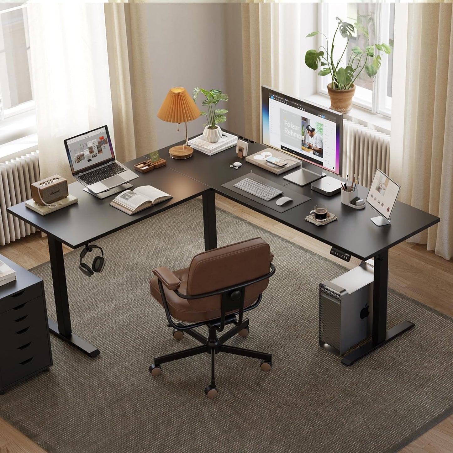 Agilestic L Shaped Standing Desk Adjustable Height, Electric Corner Standing Desk, 63 x 55 inch Sit Stand Computer Table with Splice Board, Gaming Table, Black