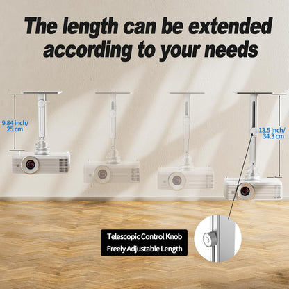 Projector Stand - Single Hole Hanging Height Adjustable Ceiling/Wall Mount, Aluminum Alloy Material, Load 33 lbs - Silver