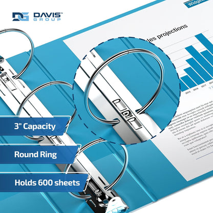 Easyview Premium 3-Ring Binders with Clear-View Covers and Round Rings, Binders for School or Office, 3 Inch, Pack of 6, Turquoise Blue