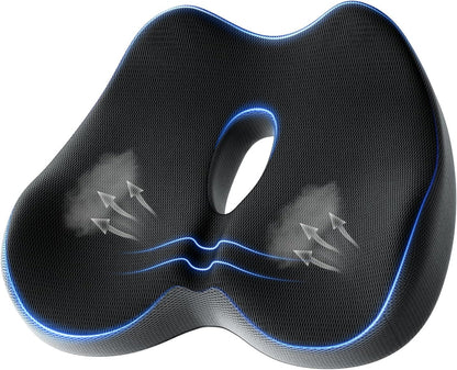 Benazcap Memory Foam Office Chair Cushion, Ergonomic Seat Cushion for Sciatica & Tailbone Pain Relief for Long Sitting for Gaming Chair and Car Seat- Black&Gray