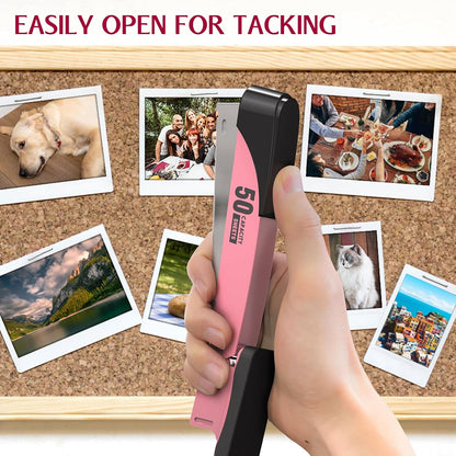 Metal Stapler Heavy Duty 50 Sheet Capacity with 1750 Staples and Staple Remover, Full Strip Staplers for Desk, No Jam, Non-Slip for Office & Classroom, Pink