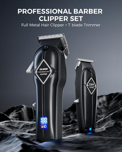GLAKER Hair Clippers for Men Professional - Cordless Clippers and Trimmers Set, Complete Barber Kit for Hair Trimming & Beard Grooming, Mens Haircutting Kits for Blending & Fade Cuts (Black)
